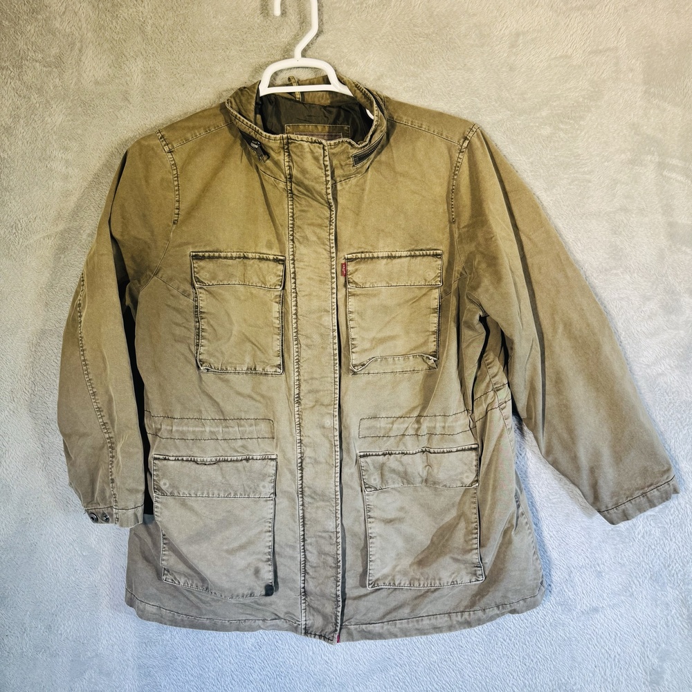 Levi's Jacket Teens Large Green Canvas Military Utility Field Zip Pockets Lined
